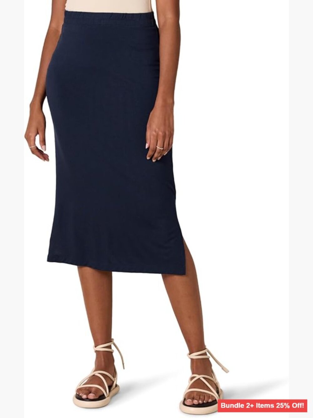 Pull-On Knit Midi Skirt, Rayon Stretch Jersey, Regular Fit, Plus Size